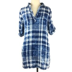 Cloth & Stone Tie Dye Plaid Tunic Dress Size XS